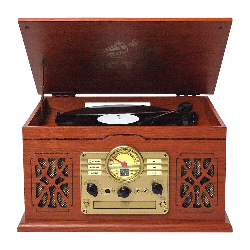 Victor state 7-in-1 mahogany wood music Turntable