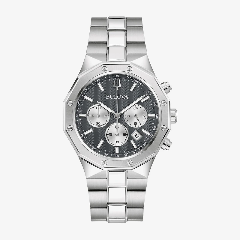 Bulova Prestige Mens Chronograph Silver Tone Stainless Steel Bracelet Watch 96b459