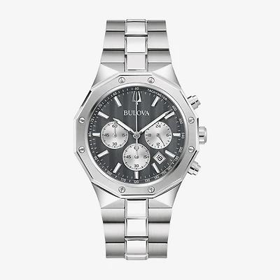 Bulova Prestige Mens Chronograph Silver Tone Stainless Steel Bracelet Watch 96b459