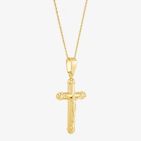 Bonded Brilliance Crucifix Womens 14K Gold Bonded With Sterling Silver Cross 18 Inch Pendant Necklace