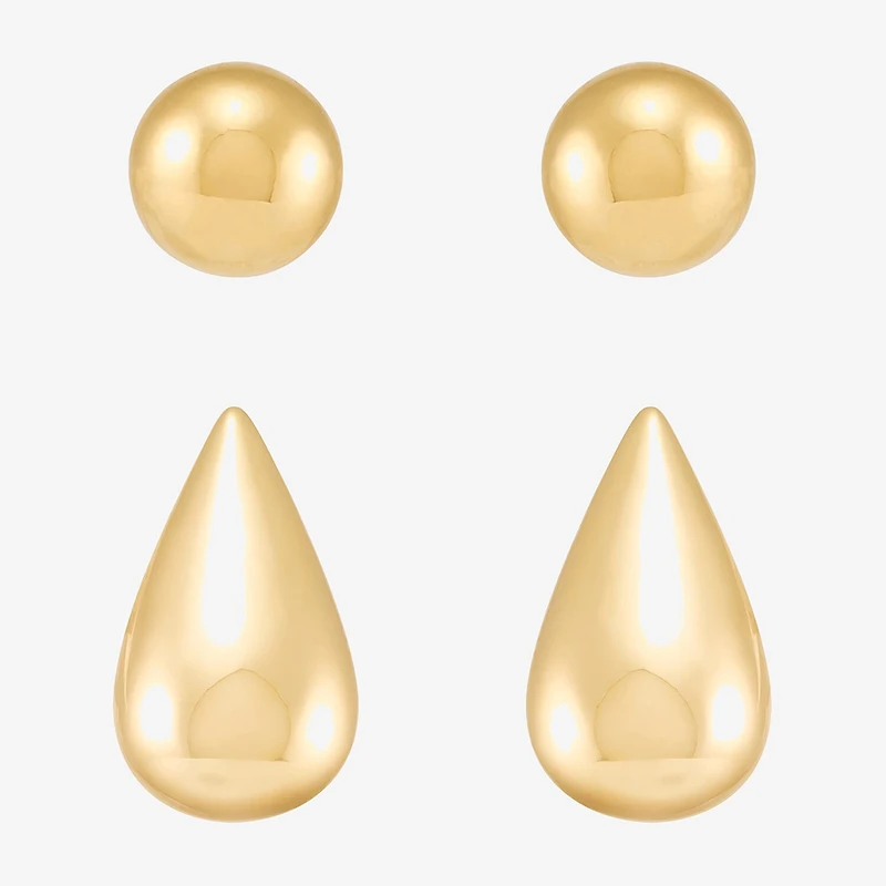 Silver Addiction Womens 14K Gold Over Silver 2 Pair Earring Set