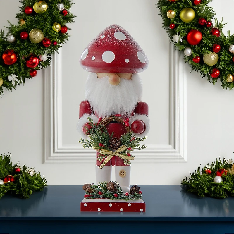 Kurt Adler 9" Wooden Mushroom Santa Christmas Nutcracker
