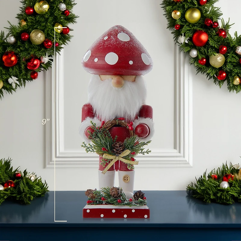 Kurt Adler 9" Wooden Mushroom Santa Christmas Nutcracker