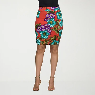 24seven Comfort Apparel Womens Mid Rise Stretch Fabric Pencil Skirt
