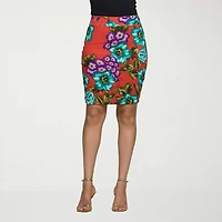 24seven Comfort Apparel Womens Mid Rise Stretch Fabric Pencil Skirt