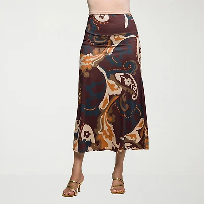 24seven Comfort Apparel Womens Mid Rise Stretch Fabric Maxi Skirt