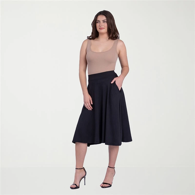 24seven Comfort Apparel Womens Stretch Fabric Mid Rise Pleated Skirt