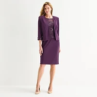 Maya Brooke Womens Fitted Applique Jacket Dress