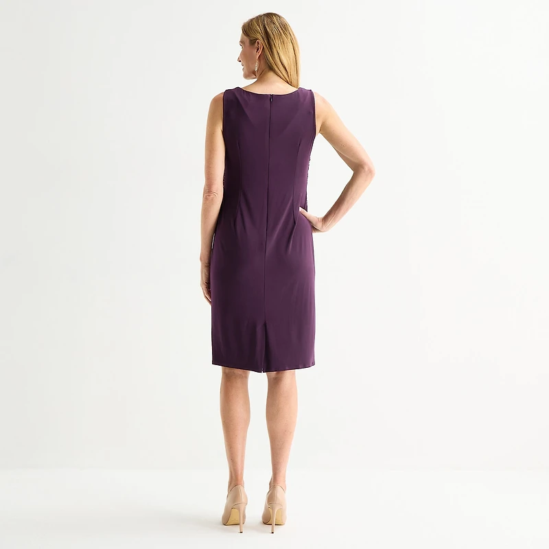 Maya Brooke Womens Fitted Applique Jacket Dress