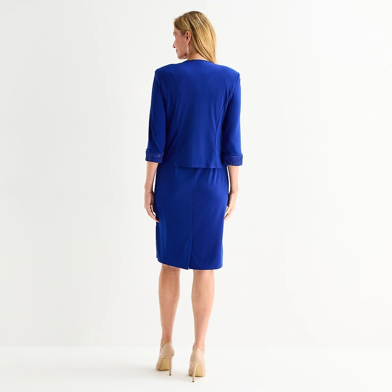 Maya Brooke Womens Fitted Applique Jacket Dress