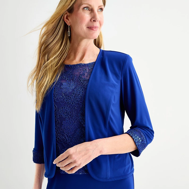 Maya Brooke Womens Fitted Applique Jacket Dress
