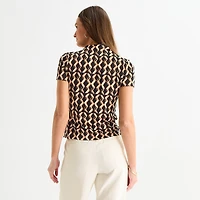 Worthington Womens Short Sleeve Mock Neck Top