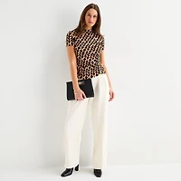 Worthington Womens Short Sleeve Mock Neck Top