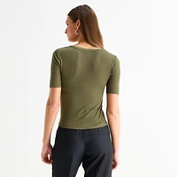 Worthington Womens Elbow Sleeve Regular Fit Henley Shirt