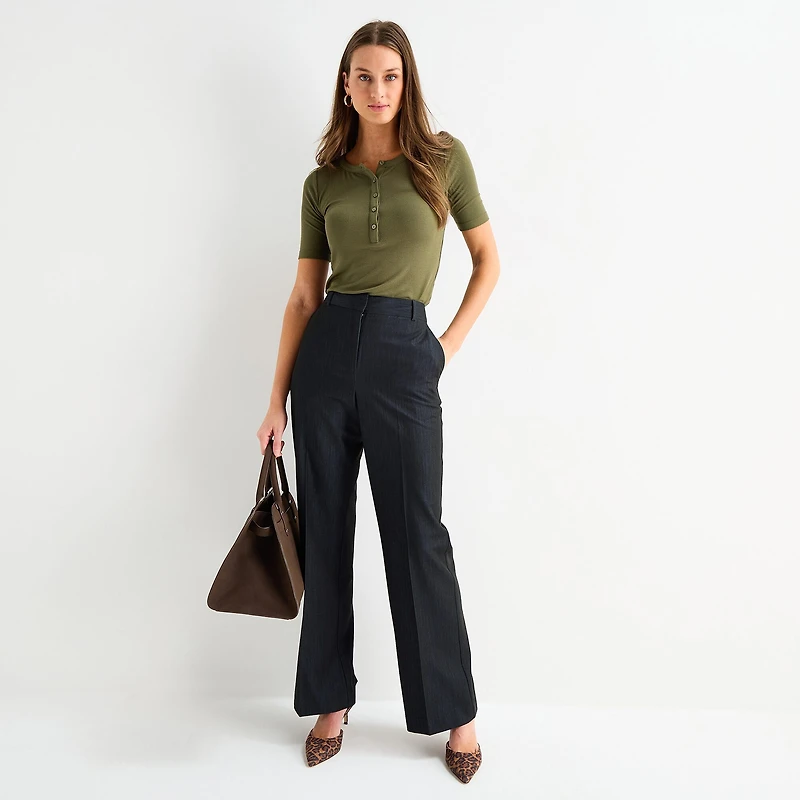 Worthington Womens Elbow Sleeve Regular Fit Henley Shirt