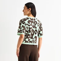 Worthington Womens Crew Neck Short Sleeve Pullover Sweater