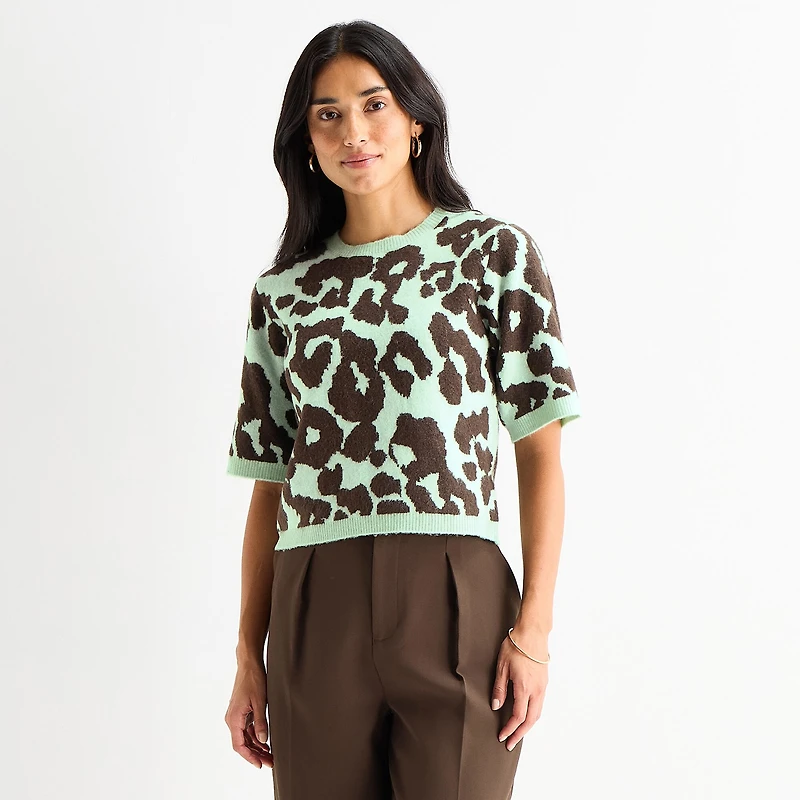 Worthington Womens Crew Neck Short Sleeve Pullover Sweater