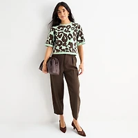 Worthington Womens Crew Neck Short Sleeve Pullover Sweater