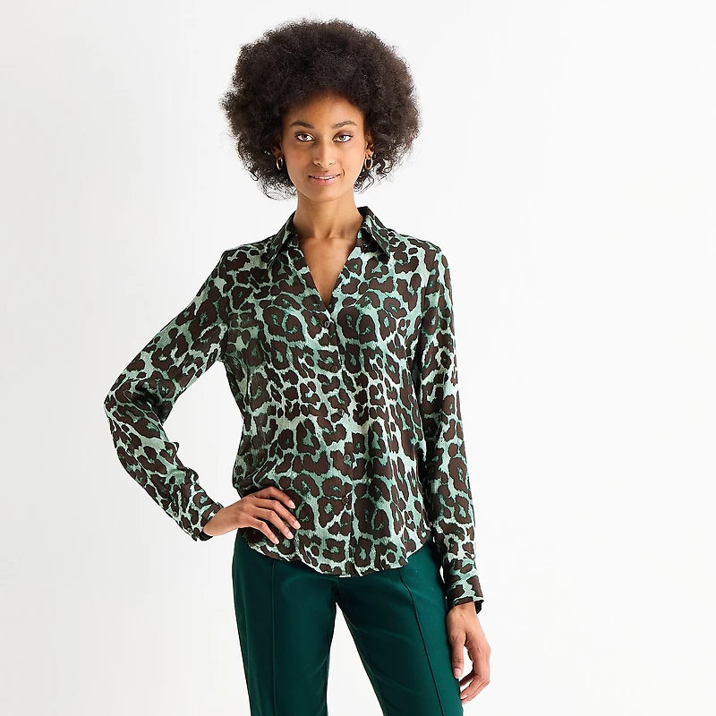 Worthington Womens Cuffed Long Sleeve Regular Fit Button-Down Shirt