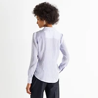 Worthington Womens Cuffed Long Sleeve Slim Fit Button-Down Shirt