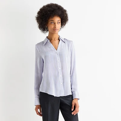 Worthington Womens Cuffed Long Sleeve Slim Fit Button-Down Shirt