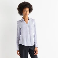 Worthington Womens Cuffed Long Sleeve Slim Fit Button-Down Shirt