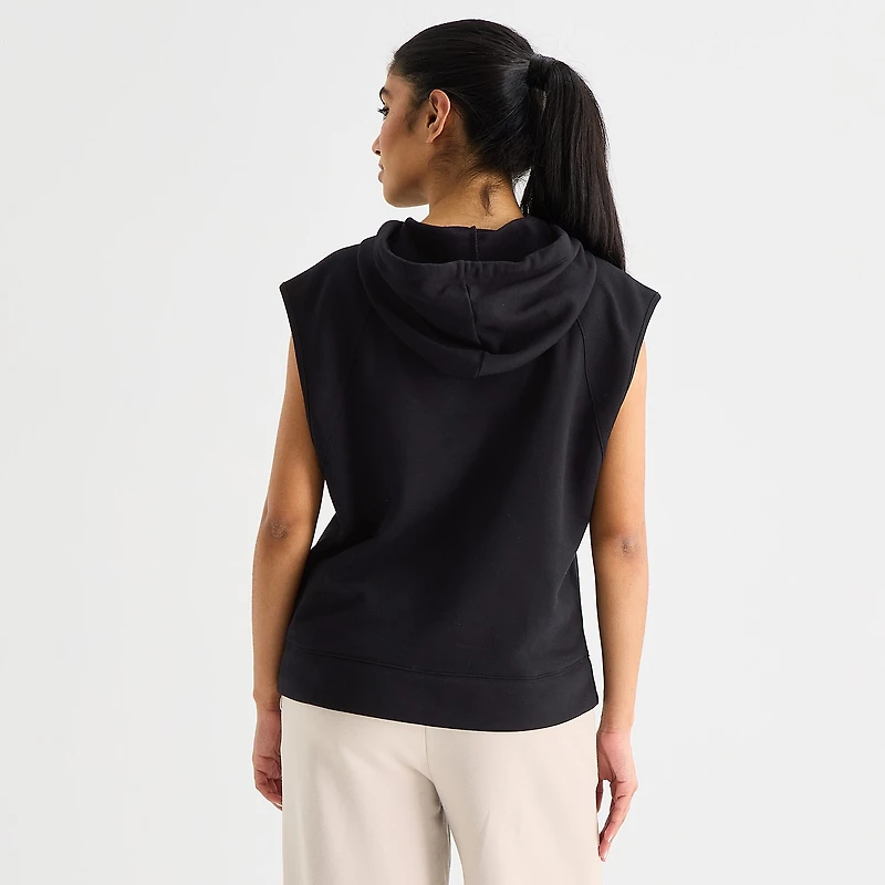 Xersion Womens French Terry Hooded Sleeveless Pullover Sweater