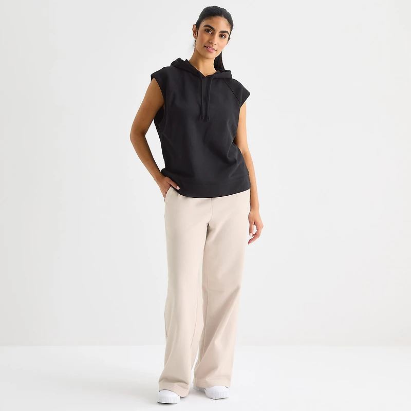 Xersion Womens French Terry Hooded Sleeveless Pullover Sweater