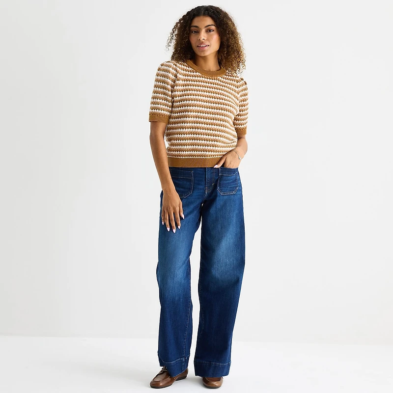 a.n.a Womens Crew Neck Short Sleeve Pullover Sweater