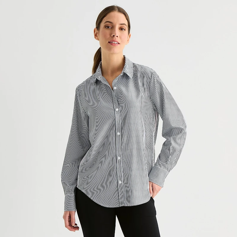 Stylus Womens Cuffed Long Sleeve Oversized Button-Down Shirt