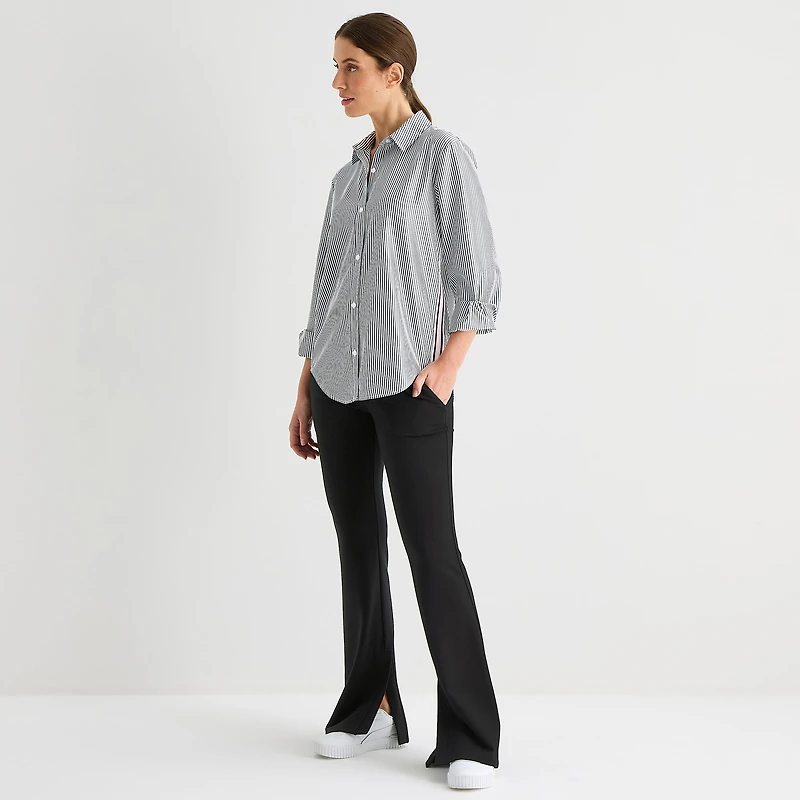 Stylus Womens Cuffed Long Sleeve Oversized Button-Down Shirt