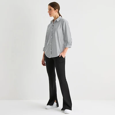 Stylus Womens Cuffed Long Sleeve Oversized Button-Down Shirt
