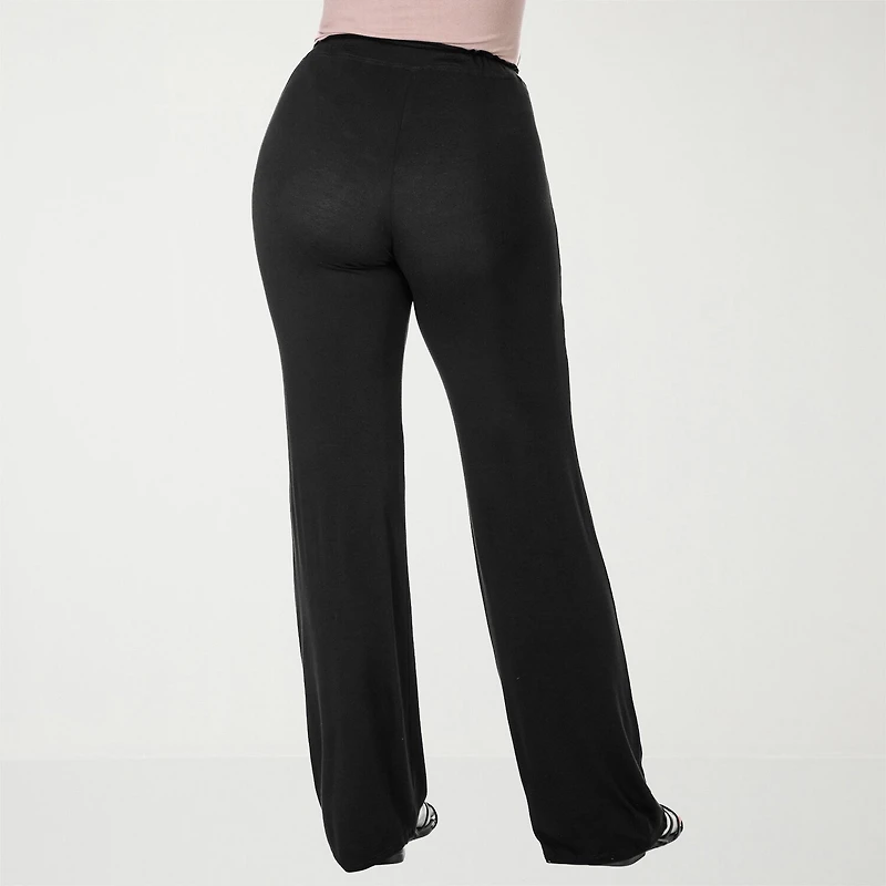 24seven Comfort Apparel Womens Wide Leg Mid Rise Drawstring Pant