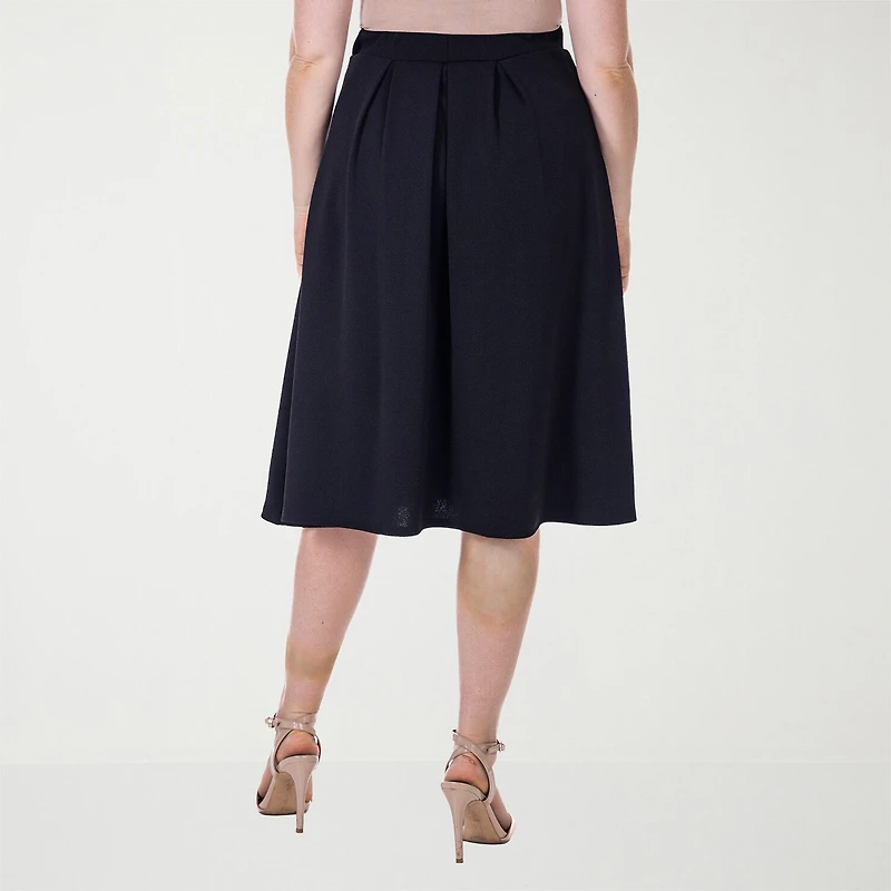 24seven Comfort Apparel Womens Stretch Fabric Mid Rise Pleated Skirt