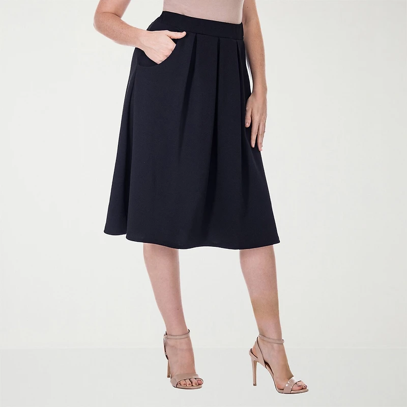 24seven Comfort Apparel Womens Stretch Fabric Mid Rise Pleated Skirt