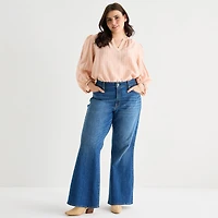 a.n.a Womens Plus Y Neck 3/4 Sleeve Blouse