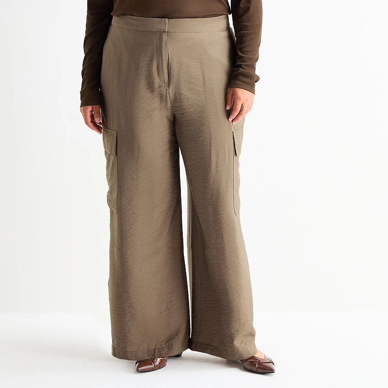 Worthington Womens Plus Straight High Rise Cargo Pant