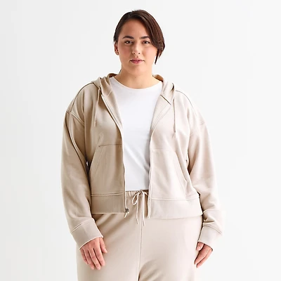 Xersion Womens French Terry Long Sleeve Zipper Active Plus Hoodie