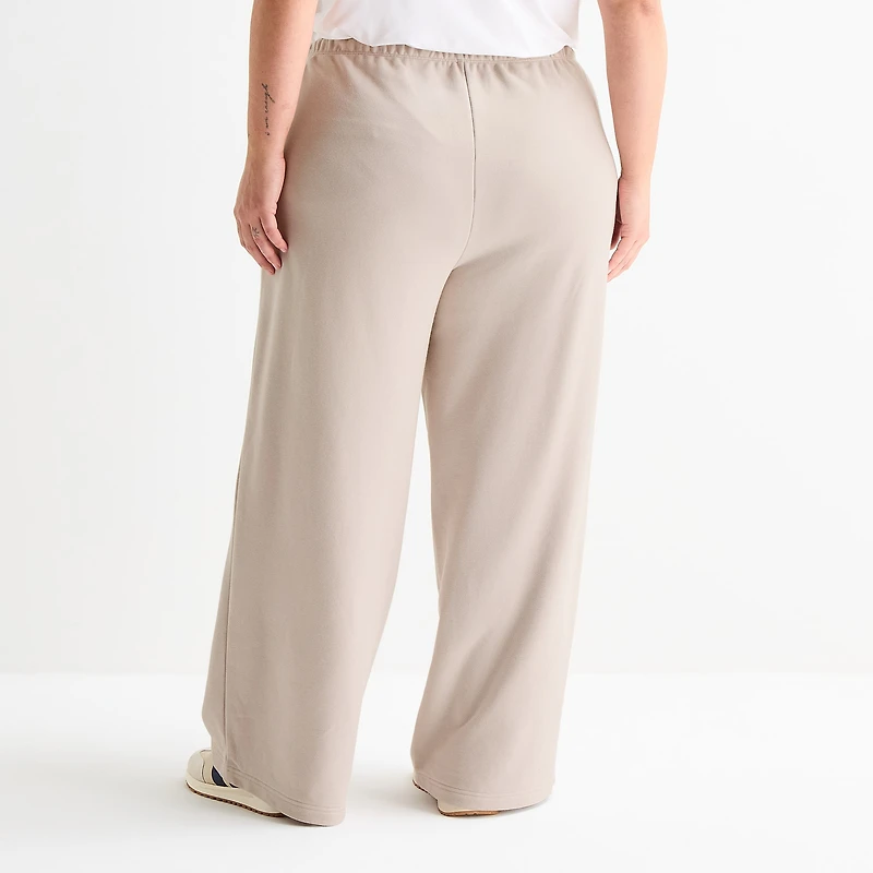 Xersion Womens French Terry Wide Leg Mid Rise Regular Fit Plus Active Pull-On Pant