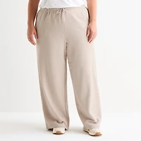 Xersion Womens French Terry Wide Leg Mid Rise Regular Fit Plus Active Pull-On Pant