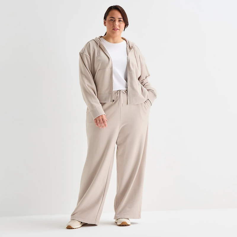 Xersion Womens French Terry Wide Leg Mid Rise Regular Fit Plus Active Pull-On Pant