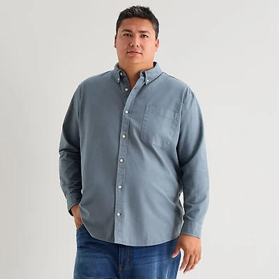 mutual weave Washed Oxford Mens Long Sleeve Classic Fit Big and Tall Button-Down Shirt