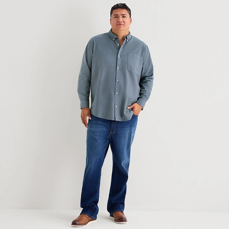 mutual weave Washed Oxford Mens Long Sleeve Classic Fit Big and Tall Button-Down Shirt