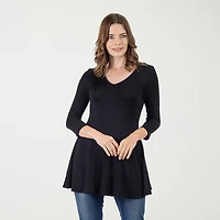 24seven Comfort Apparel Womens V Neck 3/4 Sleeve Tunic Top