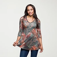 24seven Comfort Apparel Womens V Neck 3/4 Sleeve Tunic Top