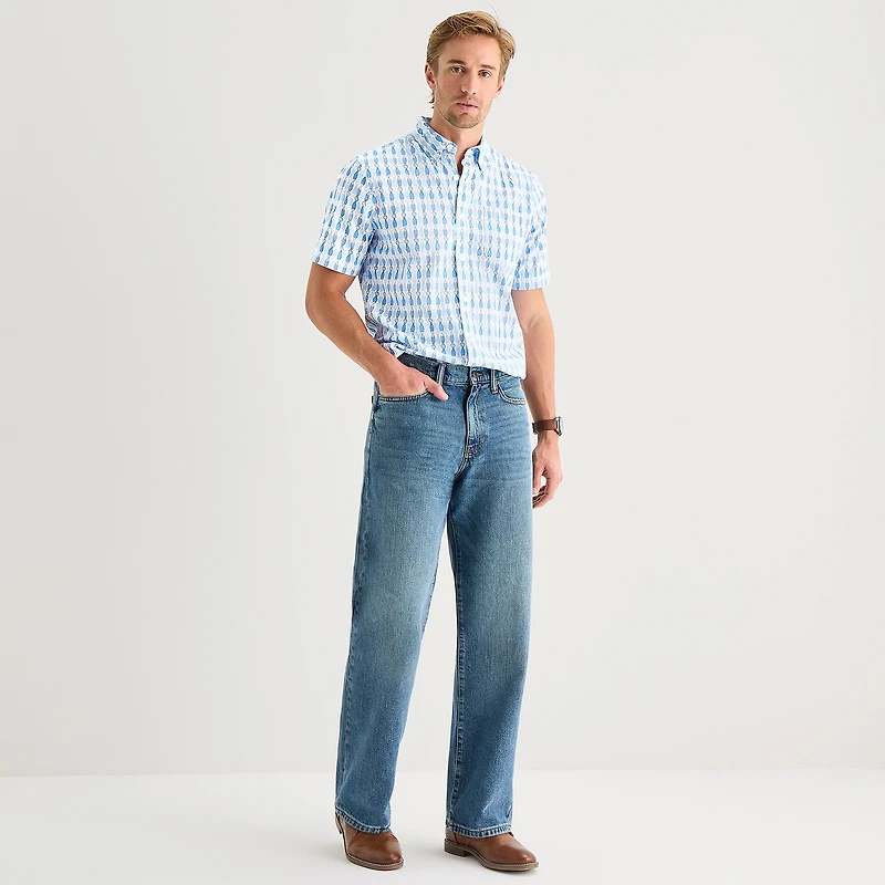 St. John's Bay Stretch Poplin Mens Short Sleeve Classic Fit Button-Down Shirt