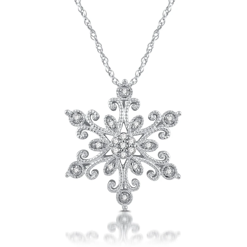 Diamond Blossom Womens 1/10 CT. T.W. Natural White Diamond Sterling Silver Snowflake 18 Inch Pendant Necklace
