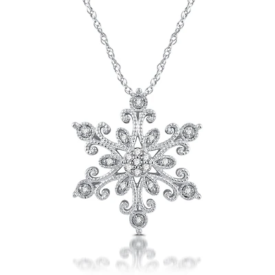 Diamond Blossom Womens 1/10 CT. T.W. Natural White Diamond Sterling Silver Snowflake 18 Inch Pendant Necklace