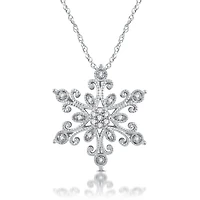 Diamond Blossom Womens 1/10 CT. T.W. Natural White Diamond Sterling Silver Snowflake 18 Inch Pendant Necklace