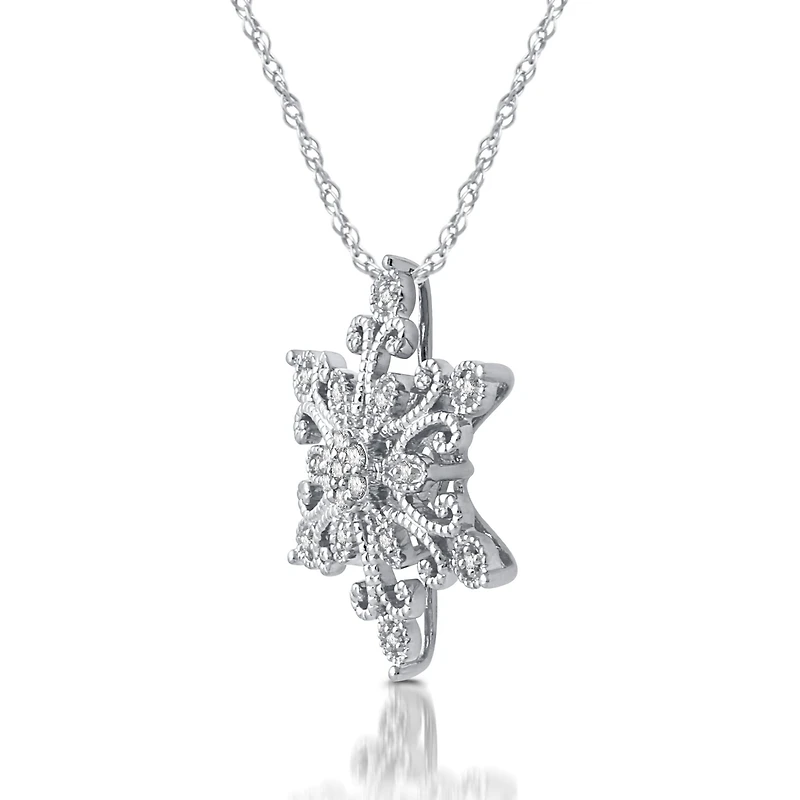 Diamond Blossom Womens 1/10 CT. T.W. Natural White Diamond Sterling Silver Snowflake 18 Inch Pendant Necklace